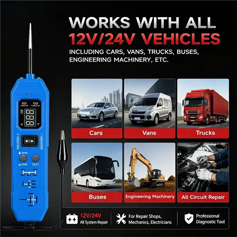 New DW833 2 In 1 LED Display Automotive Relay Circuit Tester 12V/24V Universal Car Electronic Relay Testing Tool view 3