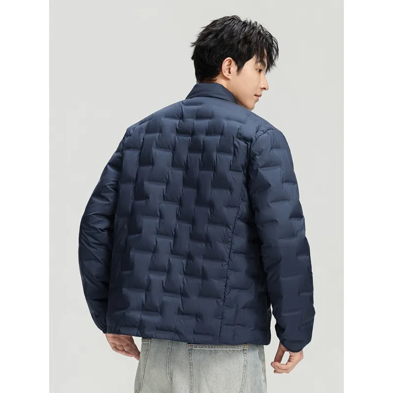 90% الأبيض بطة أسفل سترة مبطنة الرجال الكورية نمط الوقوف طوق الركاب اليومي يندبروف معطف دافئ خفيف الوزن لخريف شتاء #5