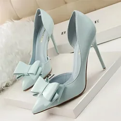 2025 Fashion Delicate Sweet Bowknot High Heel Shoes Side Hollow Pointed Women Pumps Pointed Toe 10.5CM thin Dress Shoes