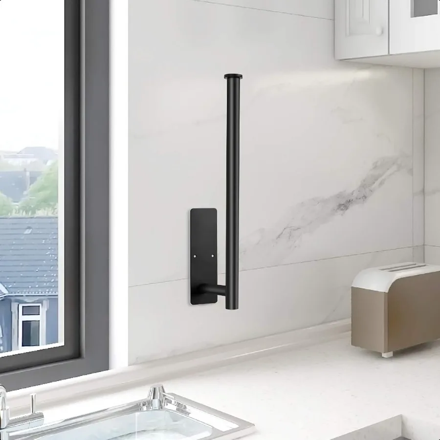 حامل المناشف الورقية تحت الخزانة، أسود غير لامع، لاصق بدون مثقاب، فولاذ مقاوم للصدأ للمطبخ RV #4