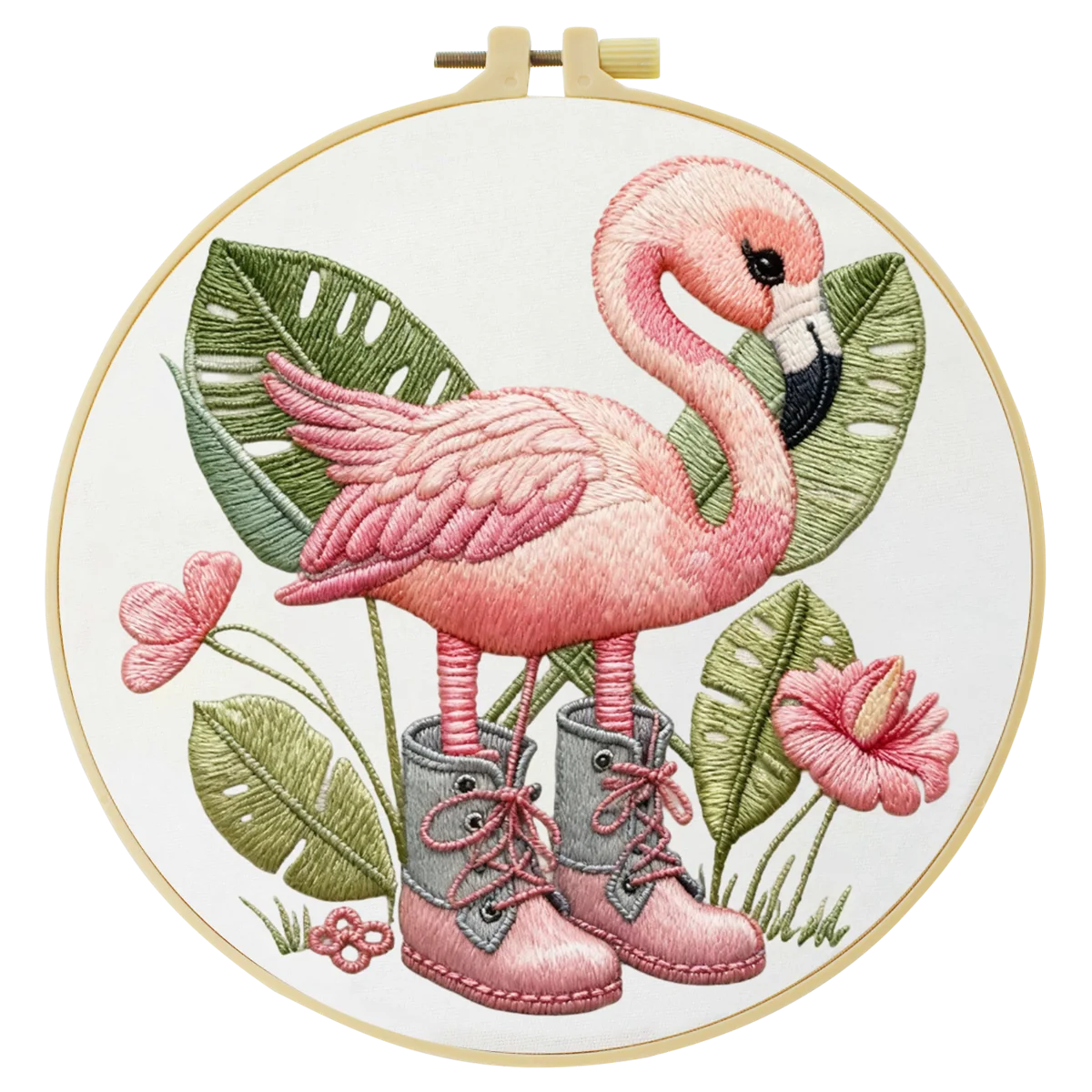 1 Stück 20X20CM/15X15CM 7,87/6,3 Zoll Flamingo-Stickerei-Starter-Kit DIY-Kit DIY-Stickerei-Set Handarbeiten Nähkunst – Detail 2