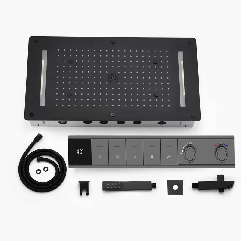 2026 New Design LED Shower Head Rain Waterfall Mist Spray Bath Set Smart Digital Screen Shower Mixer Faucet view 3