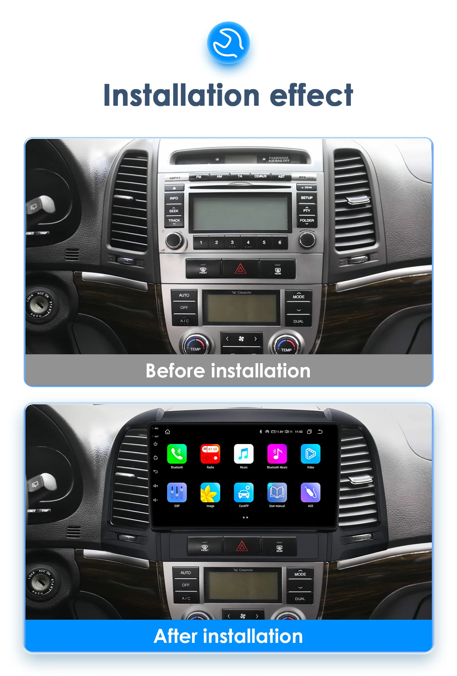 9" Hizpo 2Din Android Auto Car Radio for Hyundai Santa Fe 2 2006 - 2012 RDS DSP GPS Navigation SWC BT 4G CarPlay UI8581 System