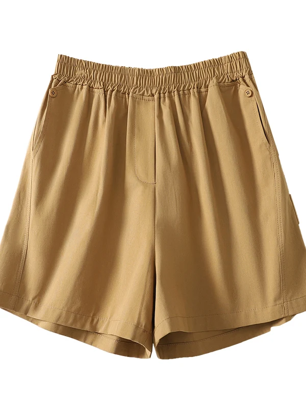 Pantaloni ort casual in puro cotone da donna a vita alta vestibilità ampia patchwork a cinque punti pantaloni estivi per il tempo libero Ele Simple Sle