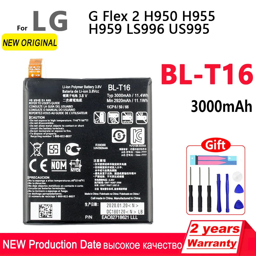 

100% Original 3000mAh BL-T16 Battery for LG G Flex 2 H950 H955 H959 LS996 US995 Smart Phone High quality Batteries With Tools