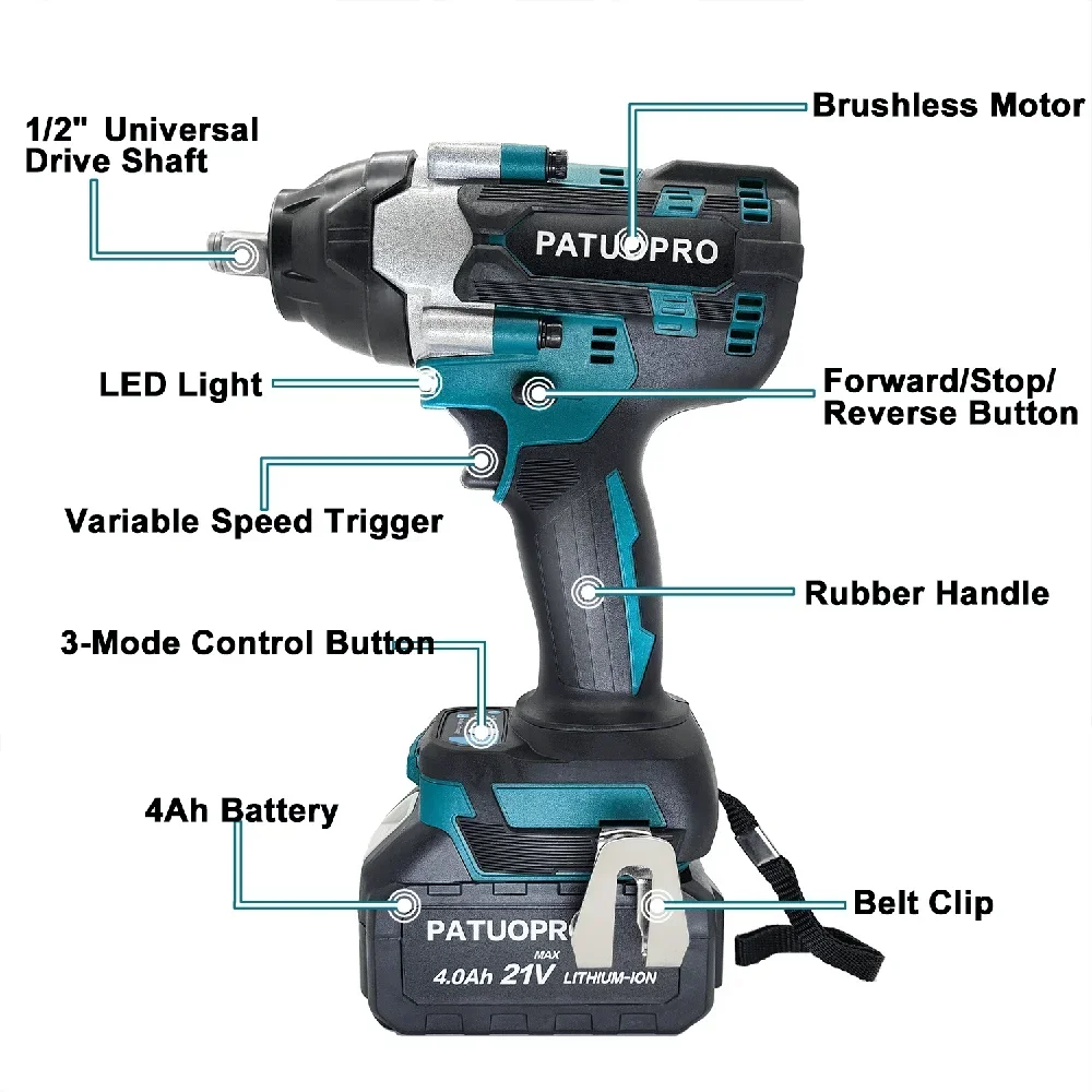 1500N.m Torque Brushless Electric Impact Wrench 1/2 Inch Cordless Wrench Home Rechargeable Power Tools For Makita 18V Battery