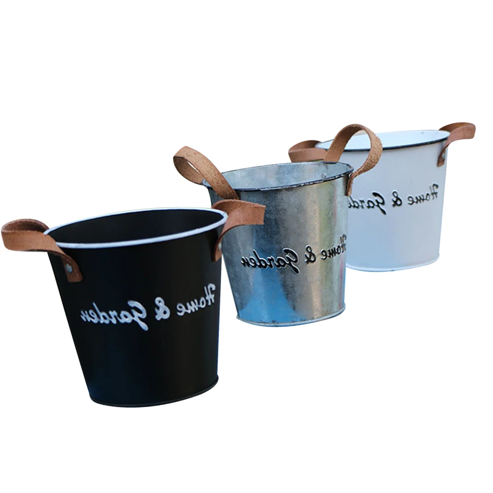 

3pcs Iron Flower Vintage Vintage Style Bucket Tin Pot Plant Jug Vase Home Decor Gardening Utility Durable Letter