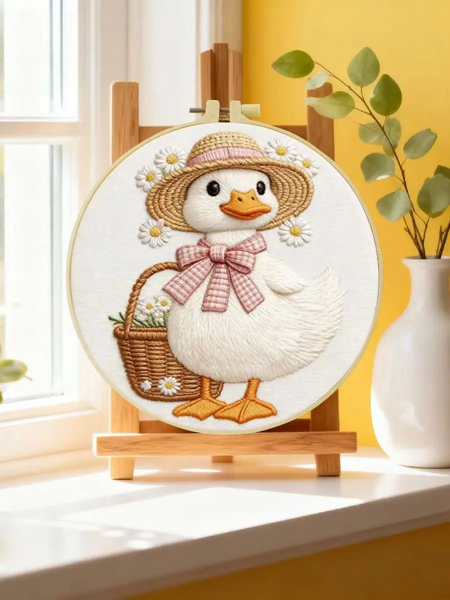 1 Stück 20X20CM/15X15CM 7,87/6,3 Zoll Enten-Stickerei-Starter-Kit DIY-Kit DIY-Stickerei-Set Handarbeiten Nadelkunst Heimdekoration – Detail 6