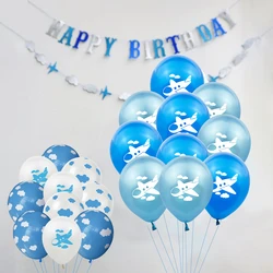 10pcs Kids Birthday Airplane Blue Sky White Cloud Balloon 12 Inch Cartoon Airplane Latex Balloon Airplane Theme Party Decoration
