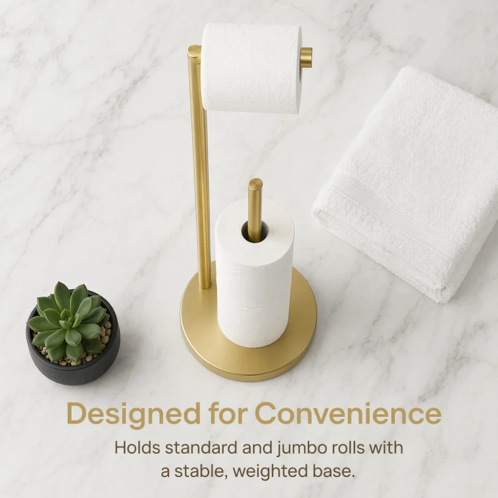 

Stainless Steel Toilet Paper Holder Freestanding Base Reserve Storage Paper Holder Stand Stable Standing No Install