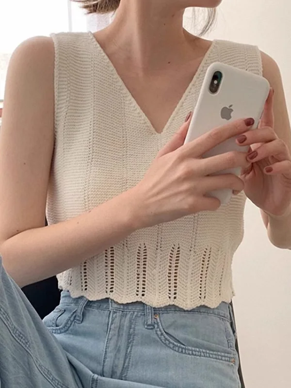 V-Neck Ice Silk Knitted Vest Women's Summer New Loose Sleeveless Top Inner Wear Outerwear Fashion Korean Style Commute Style