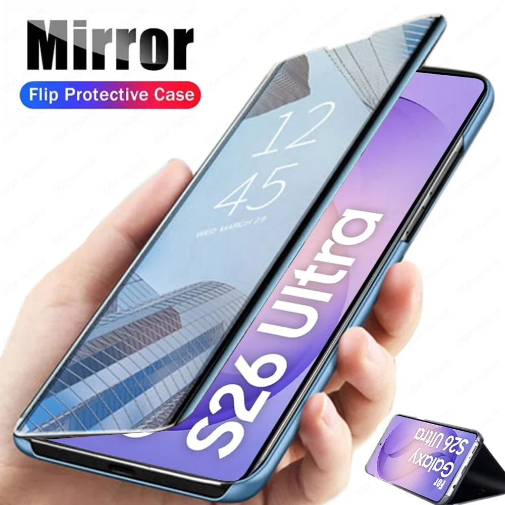 Étui miroir pour Samsung Galaxy S26 Ultra, coque intelligente en cuir magnétique avec support pour Samsung S26 S26+ Plus 5G