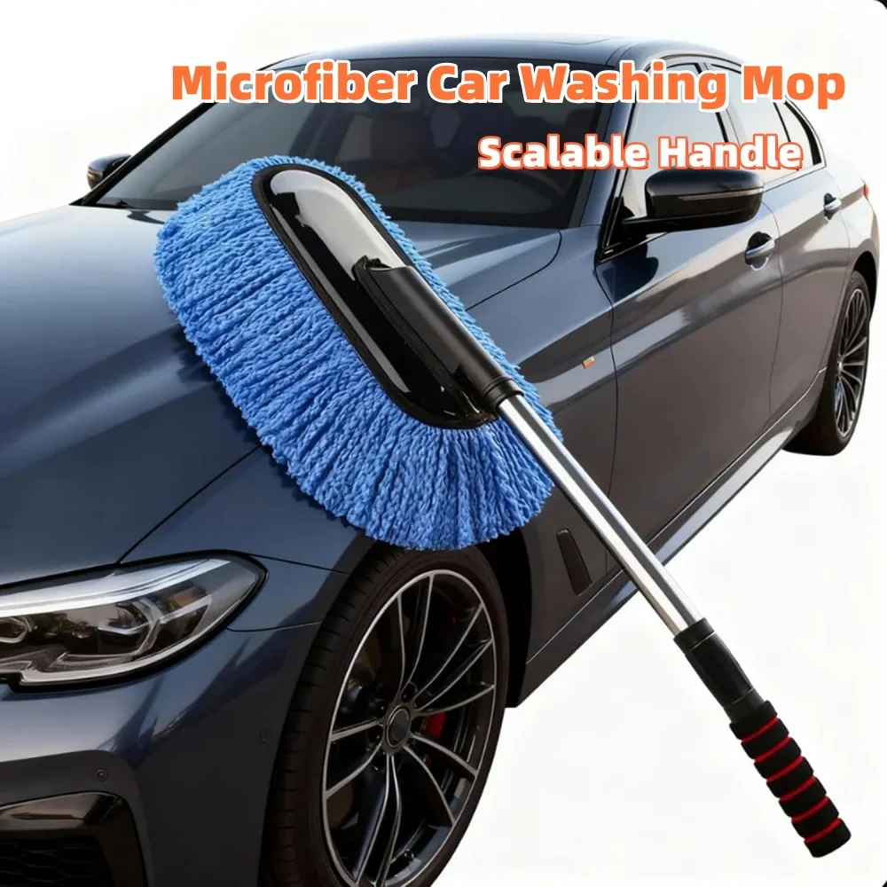 1 Escova de Microfibra para Lavagem de Carros com Cabo Extensível, Removedor de Poeira e Cera, Escova Macia para Limpeza Automotiva