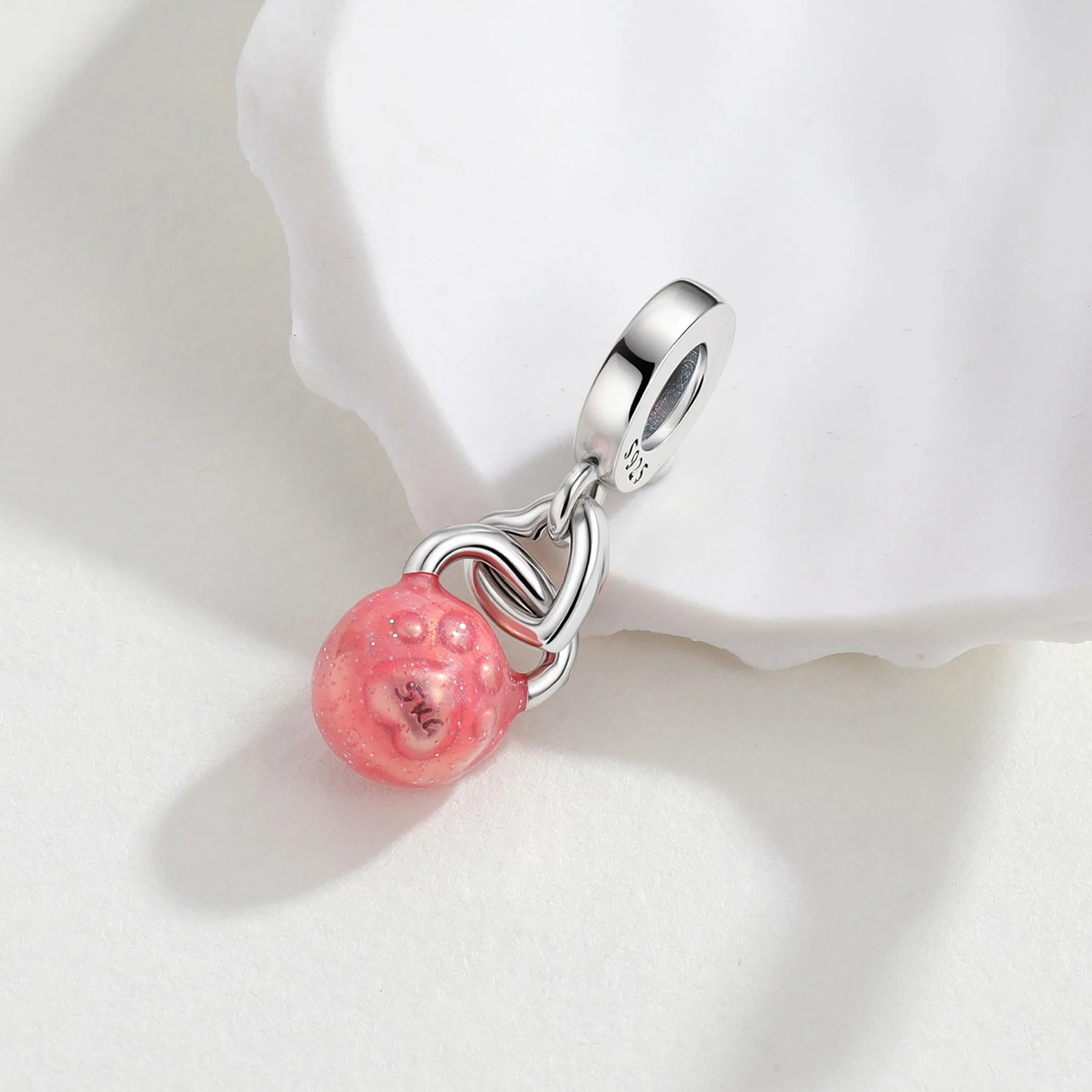 925 Sterling Silver Pink Kettlebell Dangle Charm 5KG Fitness Design Fit Original Charm Bracelet Gym Lover Jewelry Gift For Women