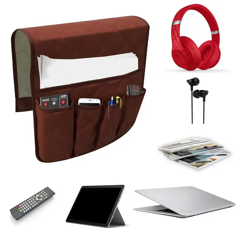 No-Slip Couch Sofa Armrest Organiser Bedside Storage Pocket TV Remote Holder Bed Storage Pocket Bag Cellphone