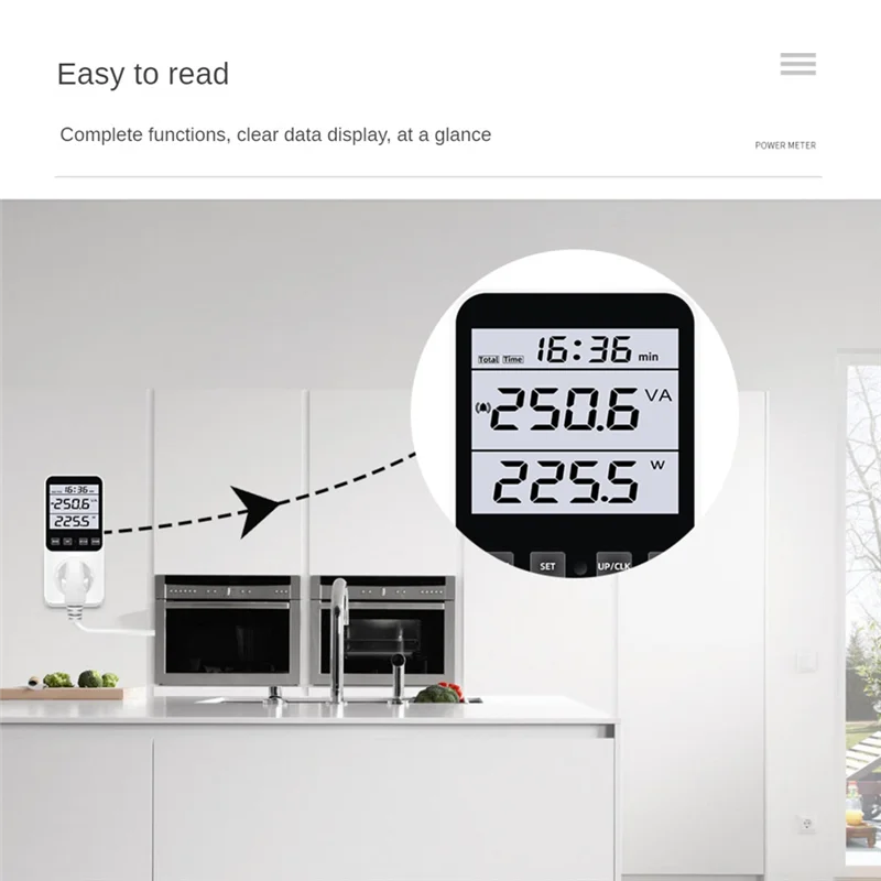 AB08-EU Plug,Digital Energy Meter Wattmeter Socket Voltage Power Consumption AC230V 16A Electricity Analyzer Monitor Tester