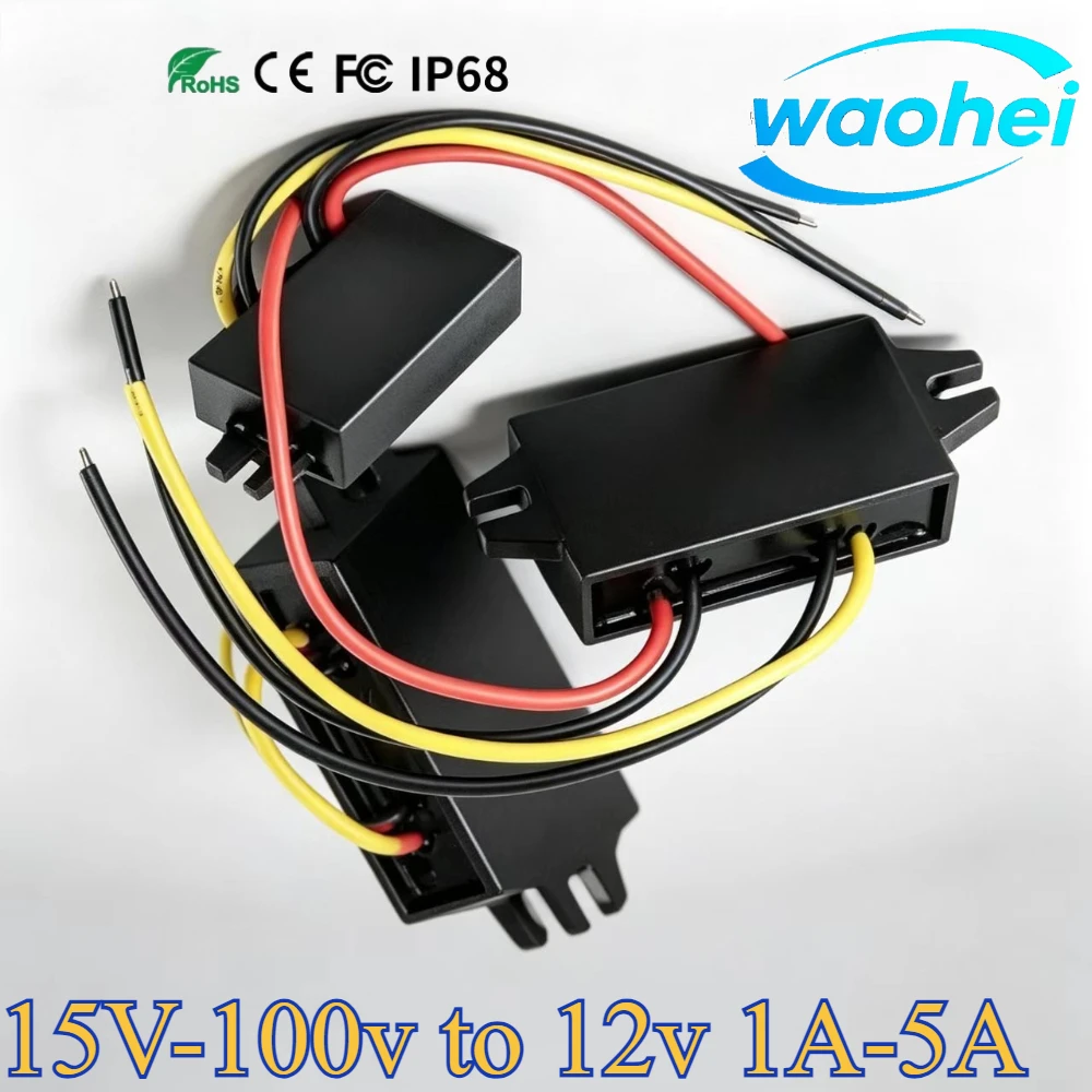 15V-100V 24V 36V 48V 60V 72V to12V 1A-5A 12V Step Down Buck Voltage Regulator DC Converter Reducer for Golf Cart Car Device ROHS
