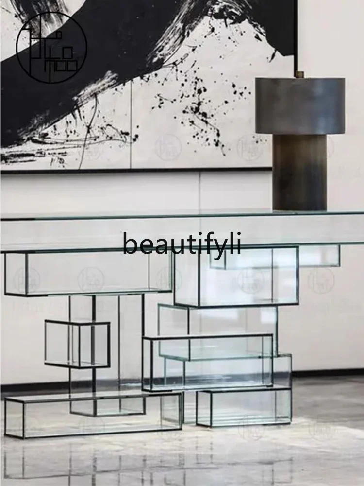 

ss Entry red entrance table acrylic end view table simple light luxury entrance table corridor decoration