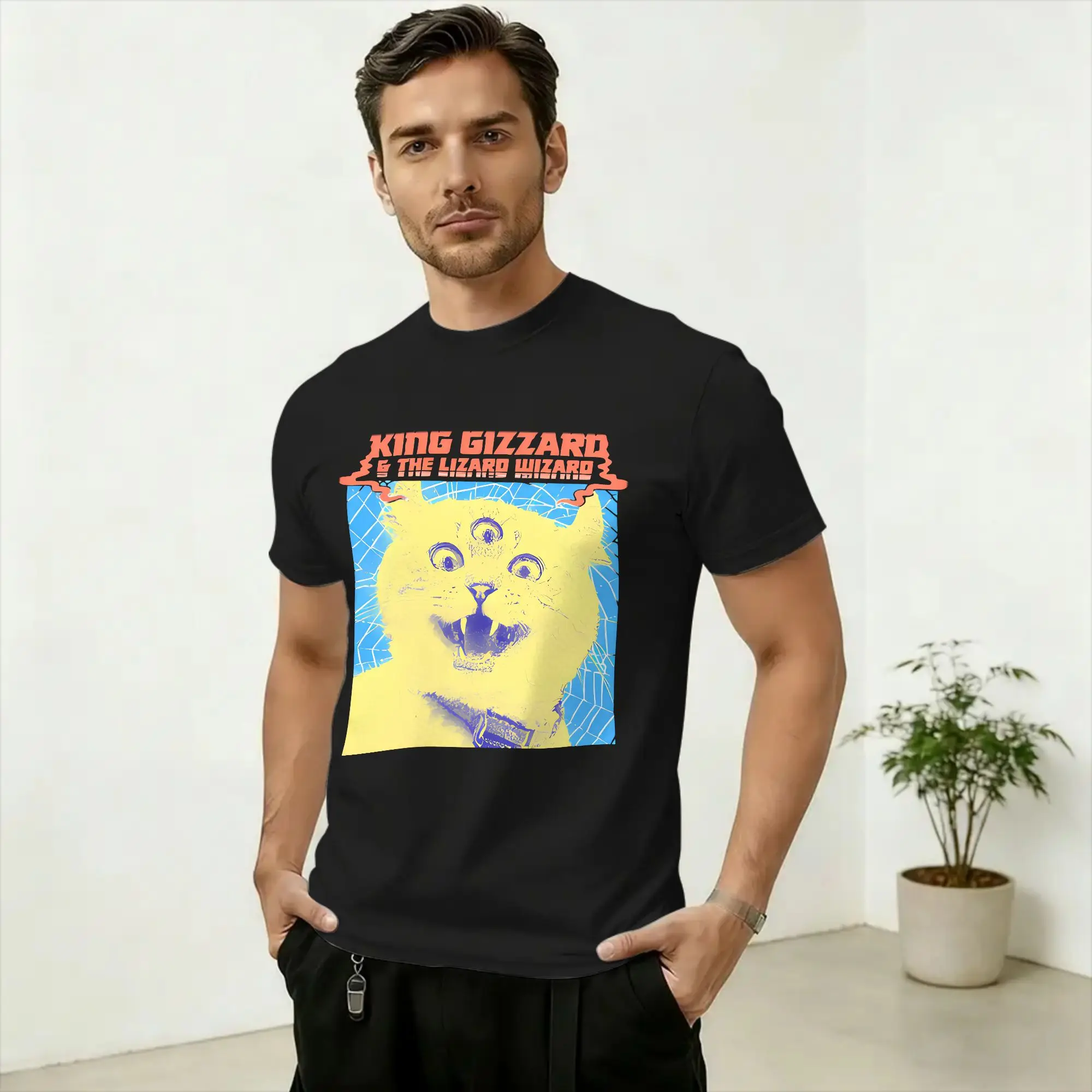 Tame Impala Psychcat Men T Shirt  Leisure Tee Shirt Short Sleeve Crewneck T-Shirts Pure Cotton Birthday Present Clothing
