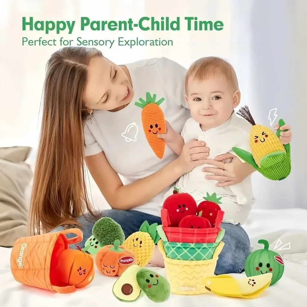 

Cute Soft Sensory Set Crinkle Sound Fruit Vegetable Color Sorting Game Matching Picking Play Toddler Play