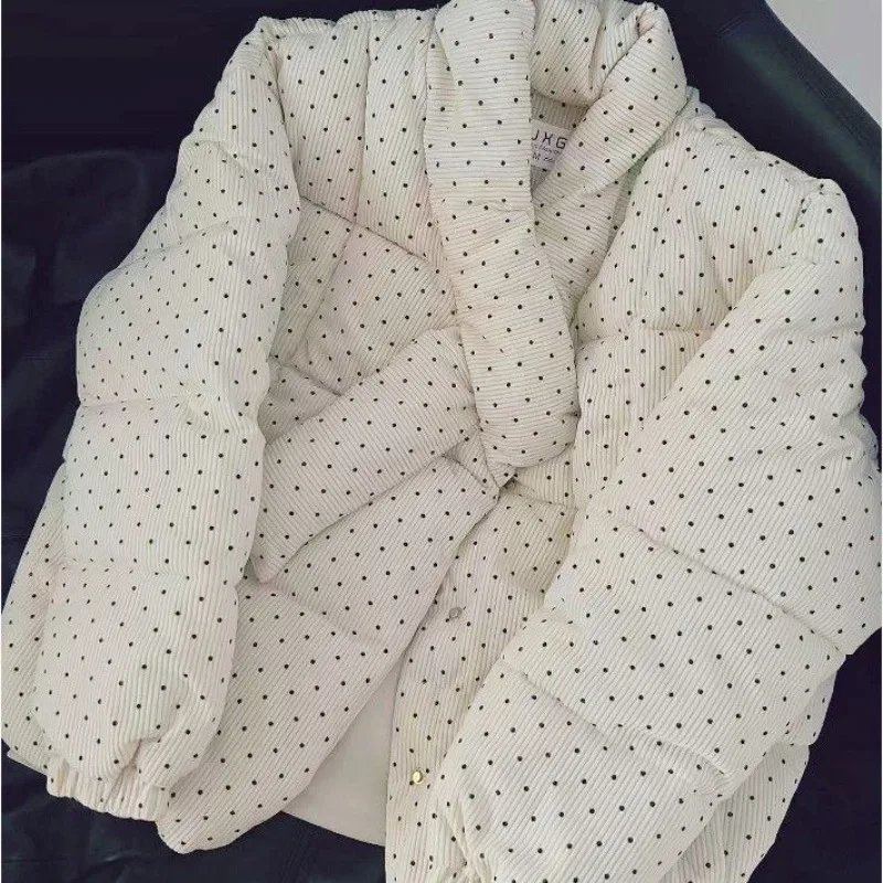 Yellow Polka Dot Thickened Cotton Clothes For Women Winter New Cotton-padded Jacket Female Korean Puffer Parkas Coat