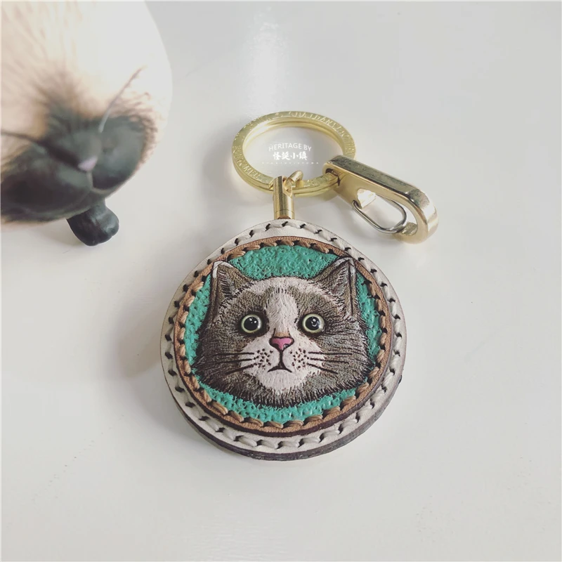 

3D Stereo Cat Customization, Original Design Handmade Car Keychain for Lovers Birthday Gift, Cowhide Products-Send me photos