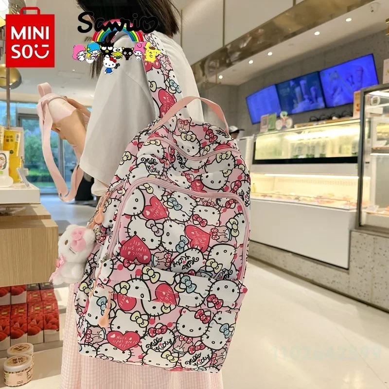 Sanrio HelloKitt Backpack Student Bag Backpack Teenagers Nylon Material Cartoon Anime Light Weight Tarp Backpacks High Capacity