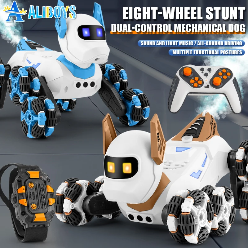 Robot cascadeur intelligent avec télécommande 8WD RC, 2.4G, avec pulvérisation musicale, détection de gestes, jouet électrique pour animal de compagnie, cadeaux de noël pour enfants