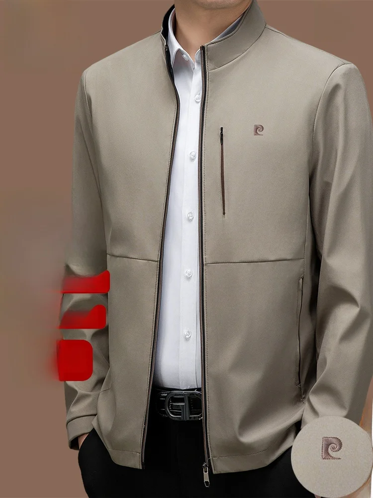 

Pierre Cardin Silk Ne Jaet Men's Casual Sle Long Sve Coat Spring Autumn Middle-Aged Busin Leisure New Model