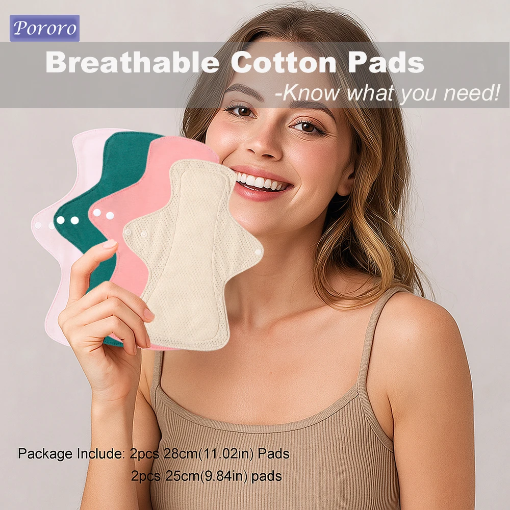 4pcs Washable Cloth Pads Heavy Flow Feminine Hygiene Breathable Cotton Cloth Mama Reusable Menstrual Pads Sanitary Napkins