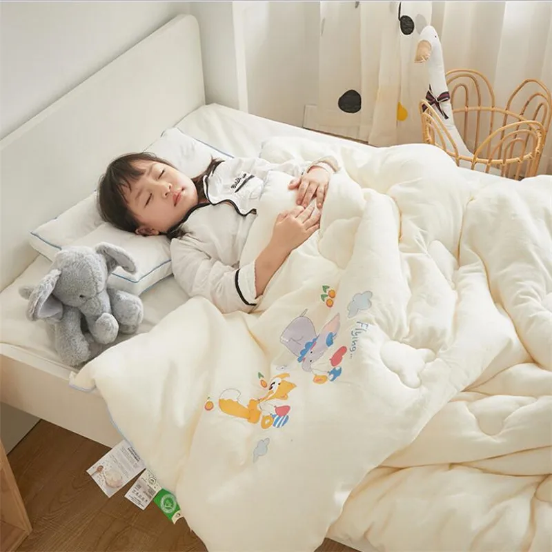 Natural Cotton Soybean Fiber Kids Sleeping Quilt Blanket Spring Winter Warm Children Sleeping Bedding Comforter Quilt 120x150cm