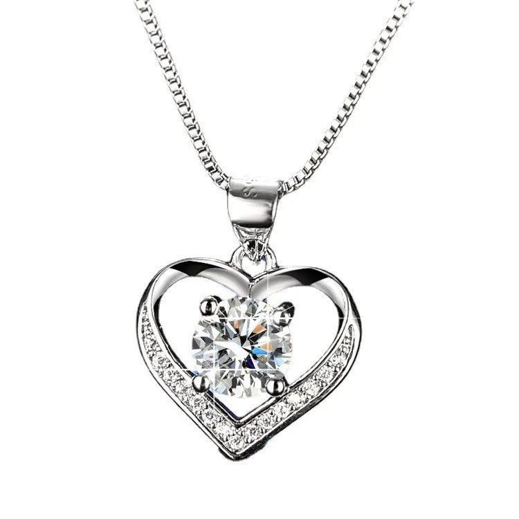 PT950 Fashion Heart-shaped Collar Necklace with Micro-set Pendant - Women's Accessories for Wholesale, Direct Shipping