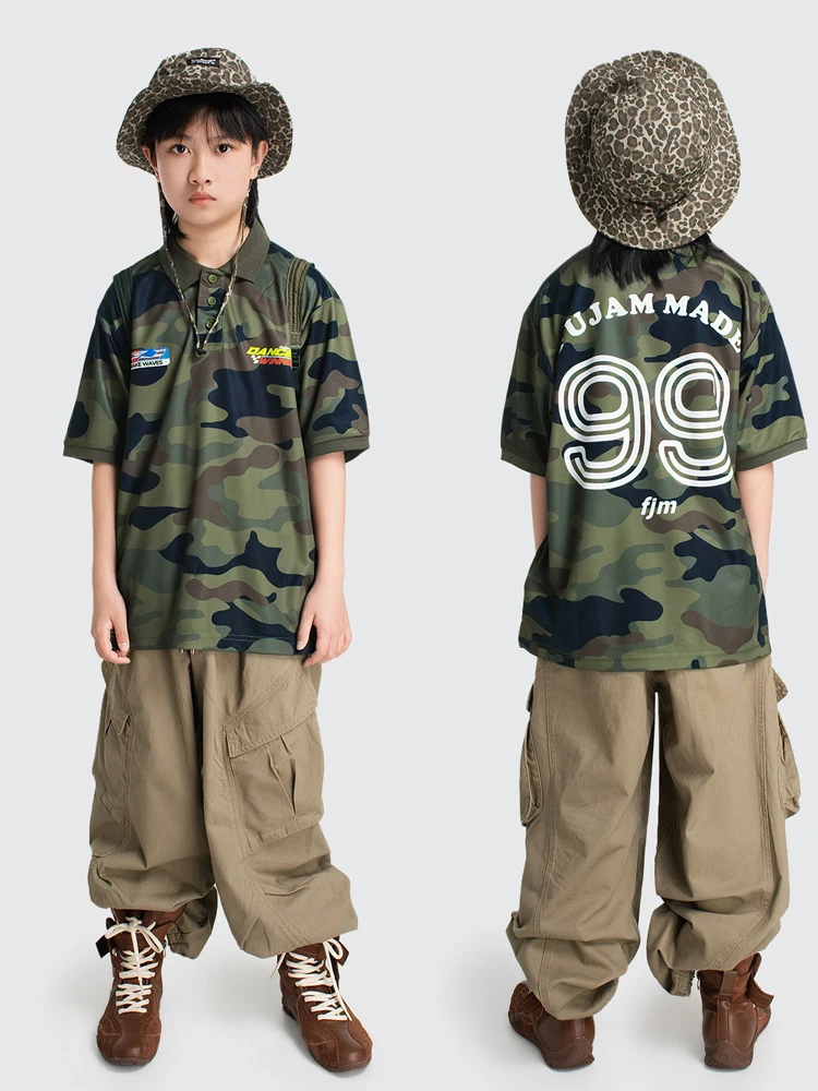 2026 Boys Camouflage Tops Khaki Pants Kpop Outfits Girls Group Jazz Dance Costumes Streetwear Hip Hop Dance Clothes DQS22711 view 6