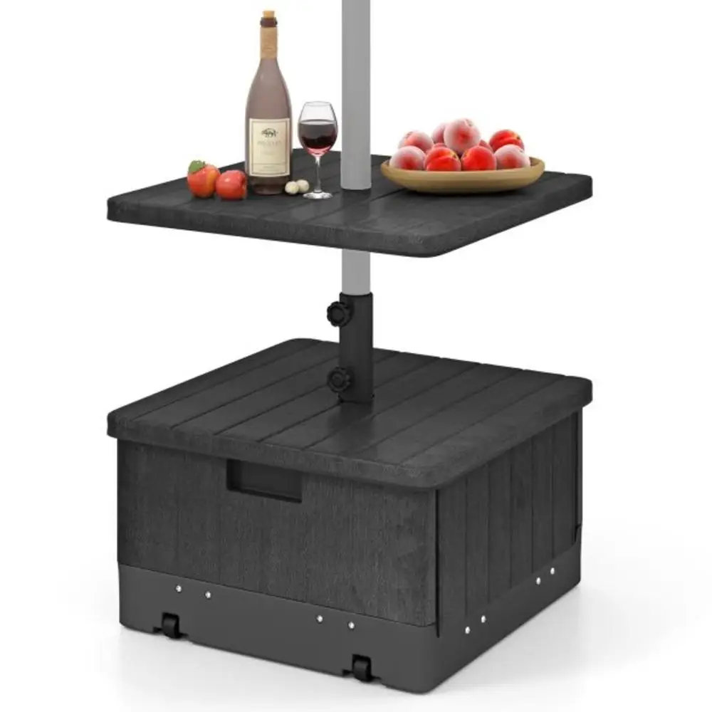 Base de parasol de patio robuste en HDPE avec plateau réglable et bac à plantes, remplie de sacs de sable pour plus de stabilité, support résistant au vent pour jardin, piscine, terrasse, café, marché, noir