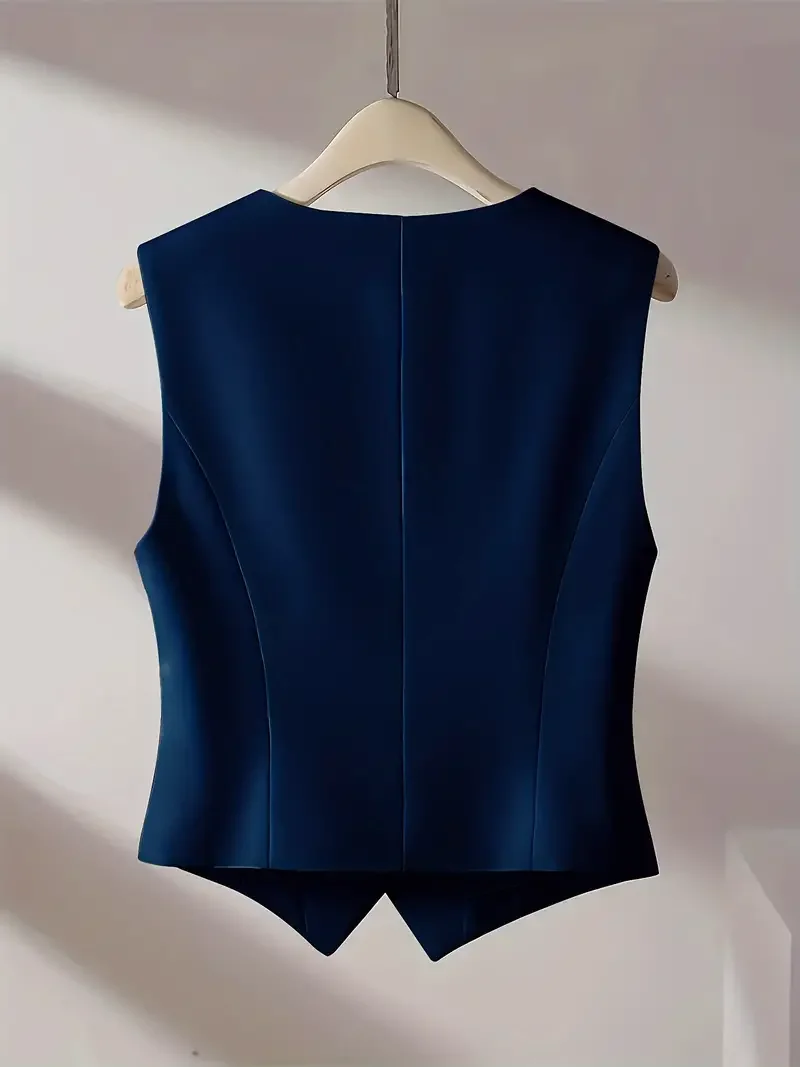 Chaleco de traje de moda elegante para mujer, chaleco informal Simple con cuello en V, un solo pecho, sin mangas, Color sólido, Retro Delgado