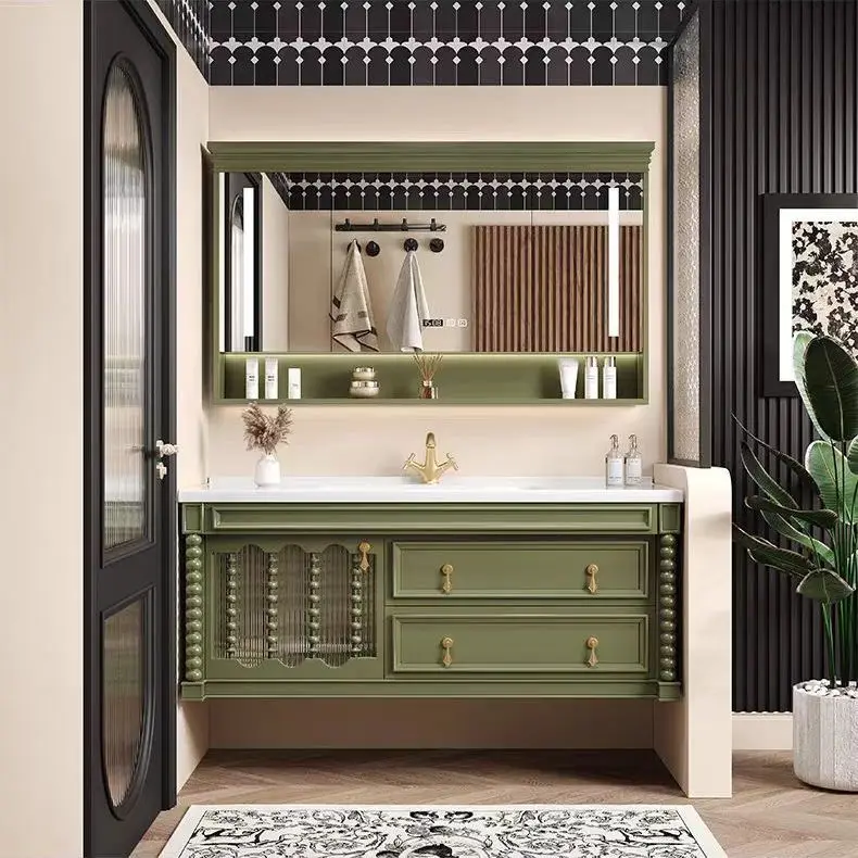 New 2026 french oak bathroom vanity set - integrated ceramic wall cabinet & bathroom sink