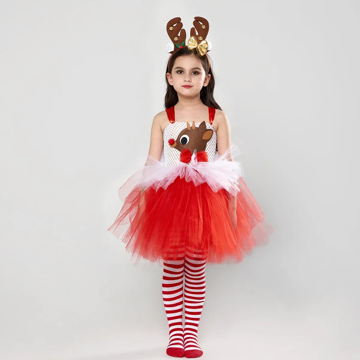 2026 New Christmas Theeper Reindeer Cute Cartoon Dress Stage Performance Outfit Holiday Party Attire Festive Celebration Wear