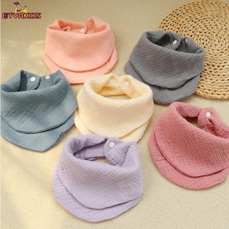 4 Layer Plain Muslin Bandana Bibs Adjustable Soft Cotton Washable Square Towel Bib Scarf Burp Cloths Baby Accessories