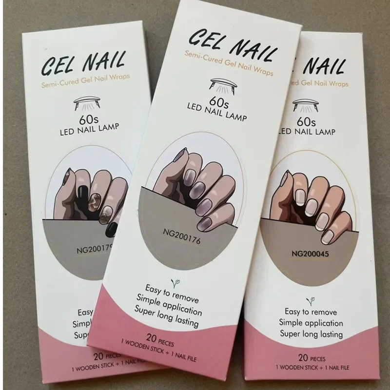 New Arrival French Gel Nail Strips Patch Sliders 60S UV/LED Nail Lamp Cured Super Long Lasting Semi Cured Gel Nails Stickers