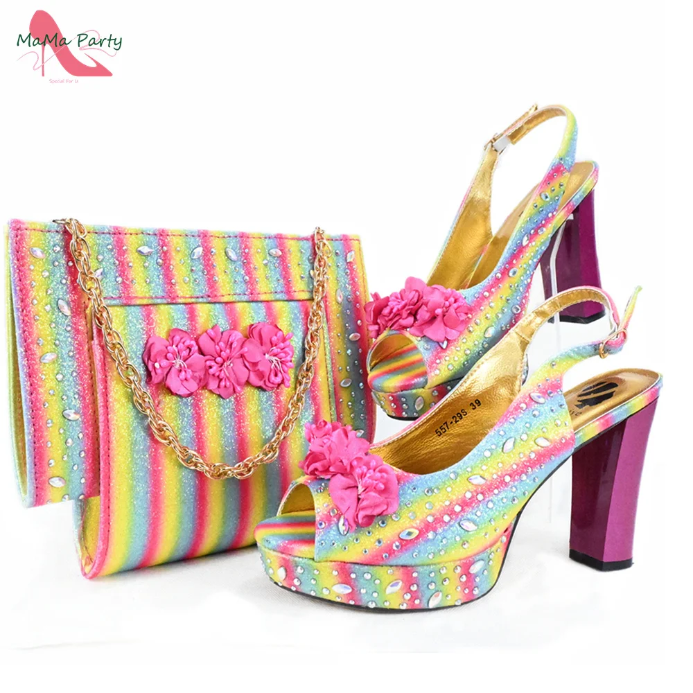 2024 High Heels Good Quality Specials Italian Women Shoes and Bag to Match in Rainbow Color Sandal for Garden Party