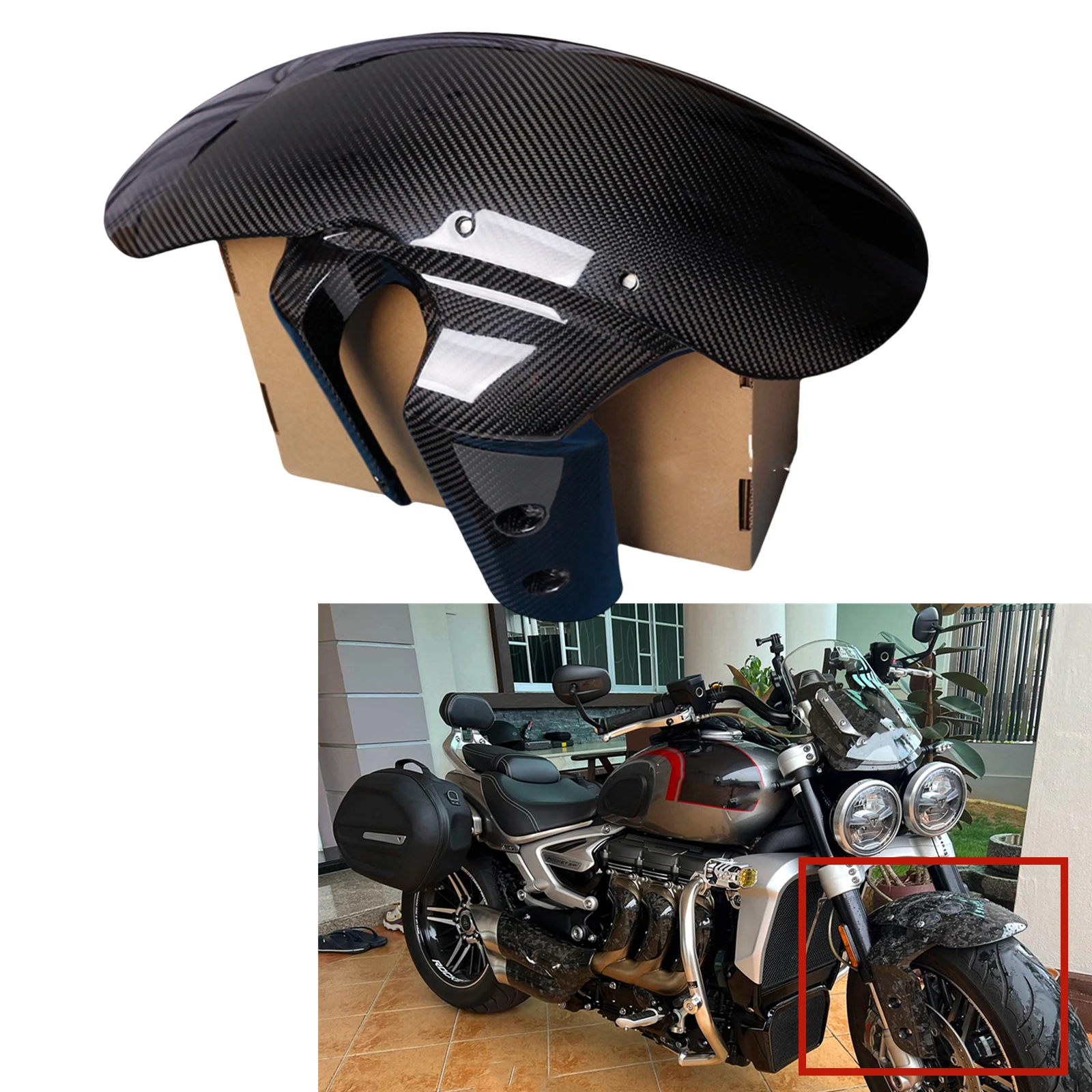 Real Carbon Fiber Motorcycle Front Fender Mudguard Splash Mud Guard Plate Splasher Cover For Triumph Rocket 3 III 2020-2022