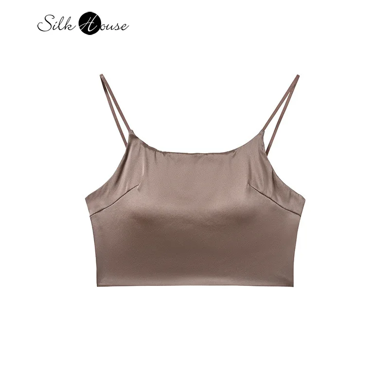 Women's Sexy Bra Set Natural Mulberry Silk Suspender Bra with Breast Pads Thin Design Solid Color Anti Glare Bra