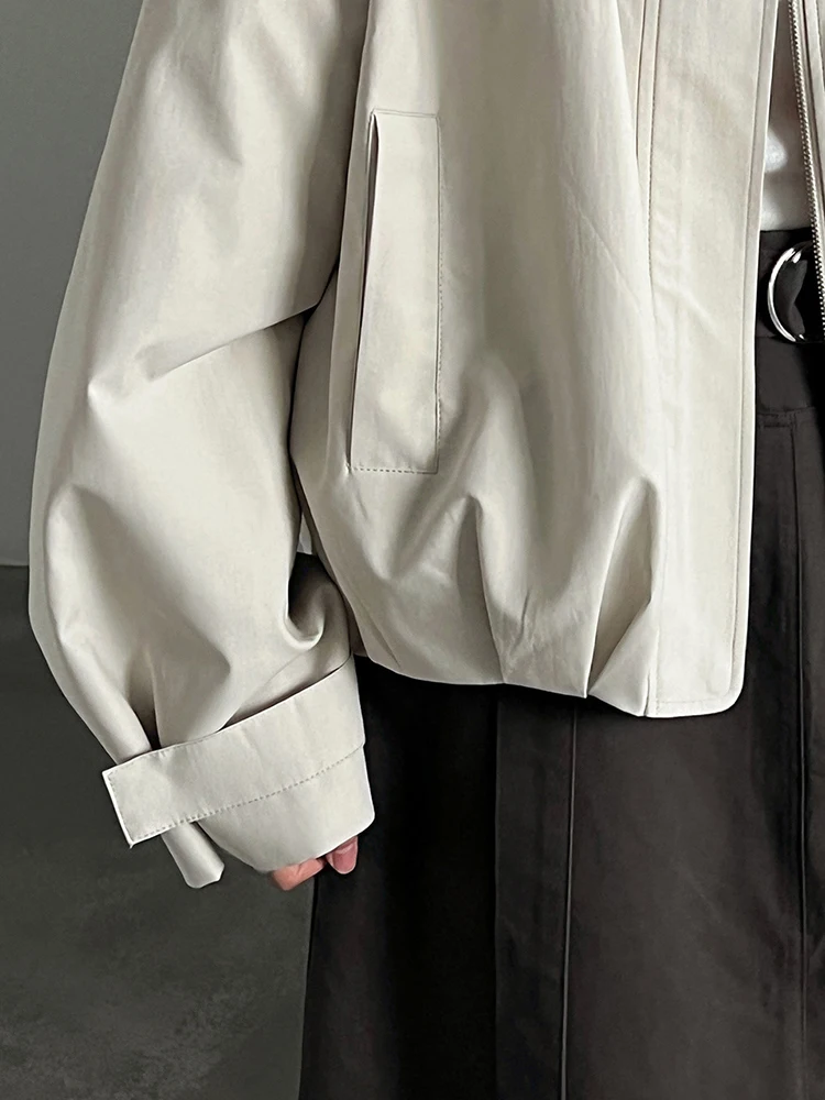 Apricot Brief Pocket Big Size Casual Bud Jacket New Lapel Long Sleeve Women Coat Fashion Tide Spring Autumn