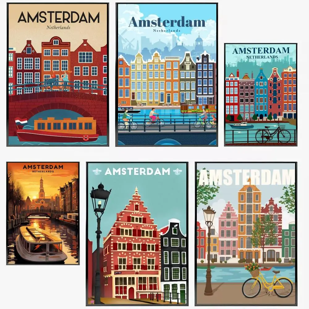 

Painting Calligraphy Amsterdam Netherlands Frameless Canvas Wall Art Perfect for Kitchen Bathroom Home Decor