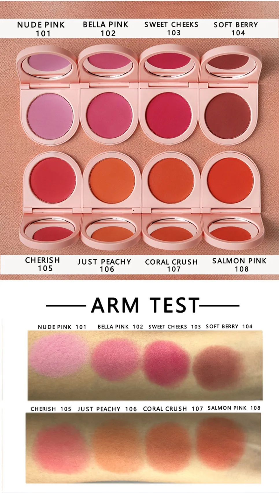 Private Label Vegan Face Makeup Wholesale Single Color Blush Powder Custom Logo Long Lasting Blusher with Mirror