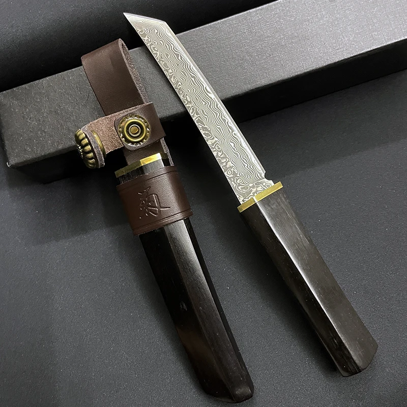 Nuovo VG10 damasco Tanto Blade manico in ebano coltello da tasca stile giapponese difesa campeggio sopravvivenza all\'aperto strumento EDC con