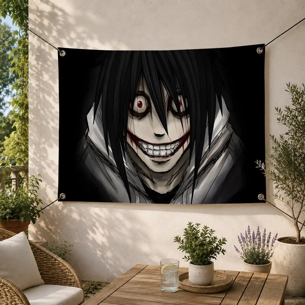 Horror Creepypasta Jeff the Killer Flags Decorative Flag Banner for Outdoor Garden Yard Camping Party Home Wall Hanging Decor