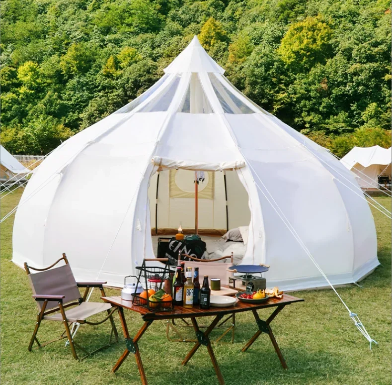 Glamping Luxury Tents Mongolian Waterdrop Starry Oxford Glamping Outdoor Family Large 100% Cotton Canvas Big Camping Bell Tent