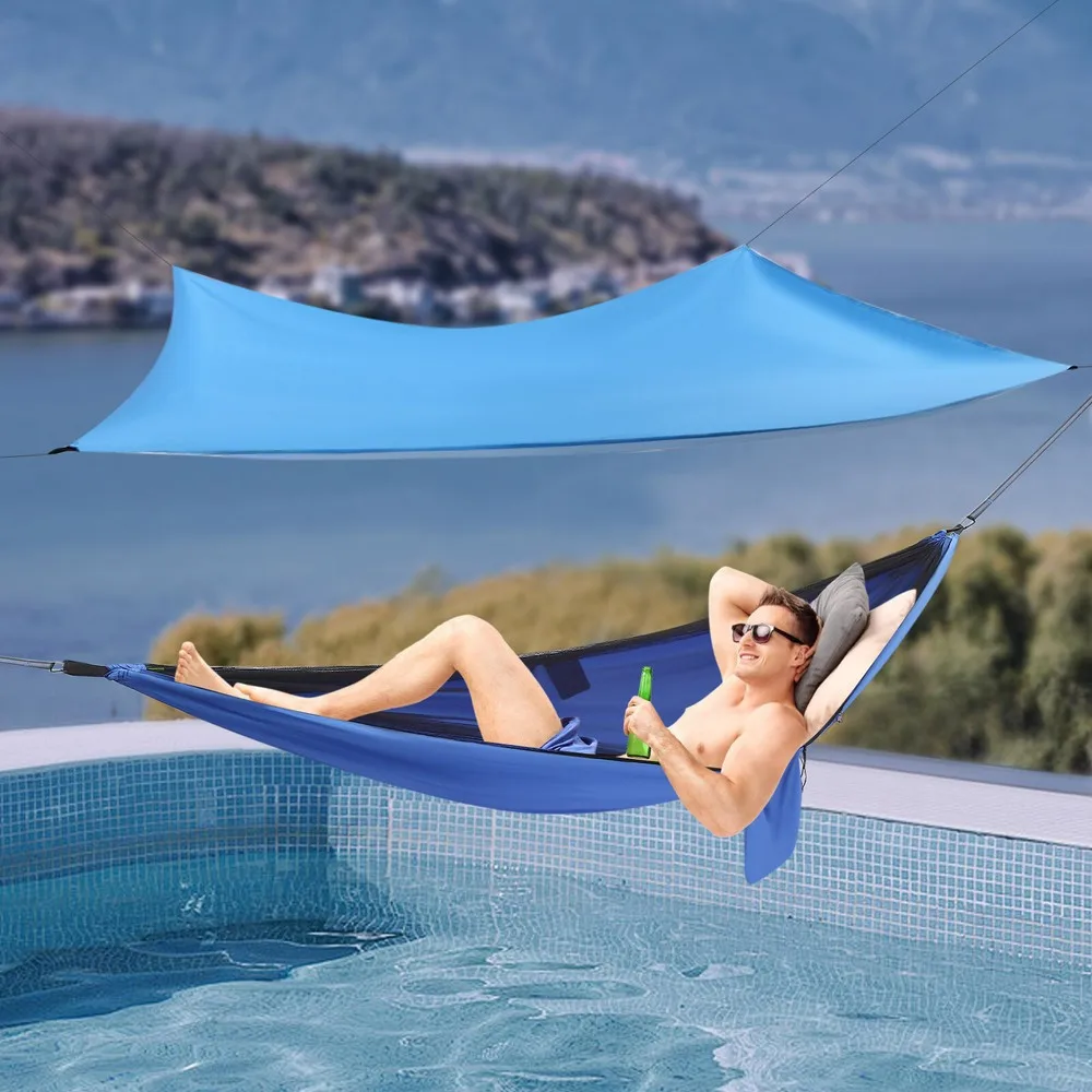 

Blue Hammock Canopy Cover & 290x140cm Hammock Set | Fits 2-3 Person Swing Chair | Waterproof Camping Shade | UV Protection