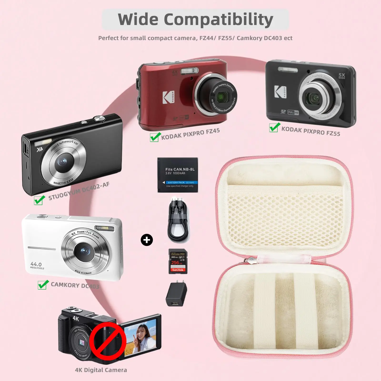 Digital Camera Case: Small Pouch for Kodak pixpro fz55 fz45, for Canon ixus 285 Hs Elph 360, for Nikon s6900, fro Sony dsc w830 image 3
